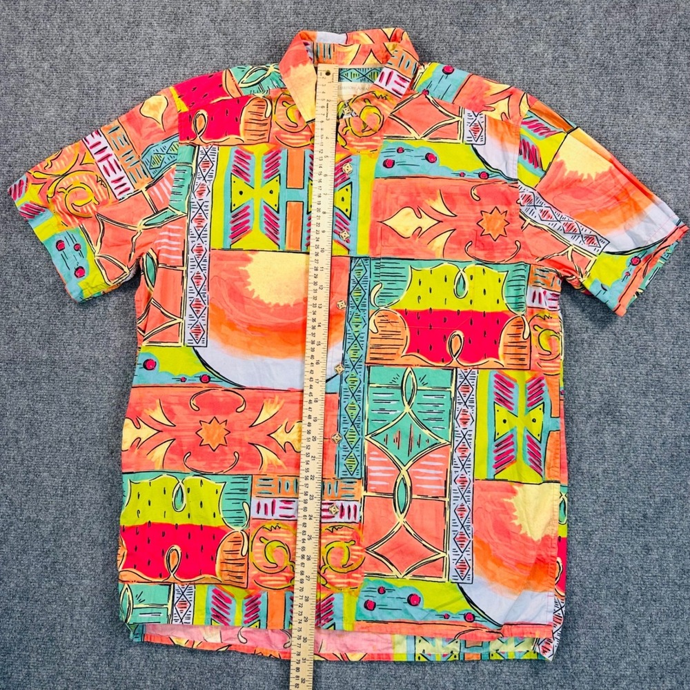 Territory Ahead Mens M Bright Abstract Geometric Camp Aloha Cotton Shirt Tropic - Picture 7 of 9